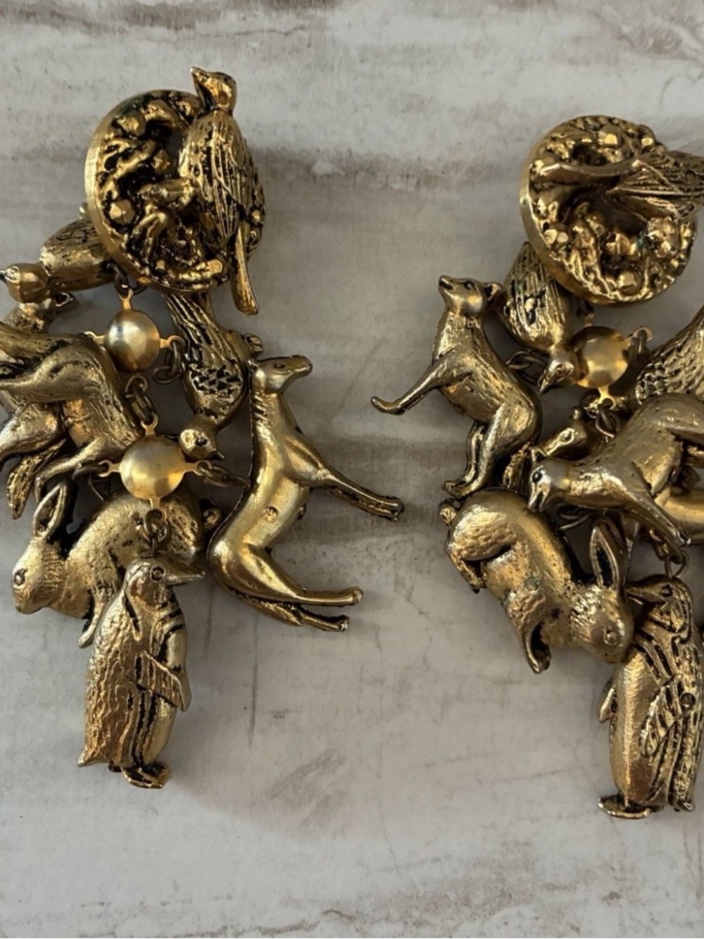 Vintage Y2K Gold Animal Charm Drop Earrings XL
